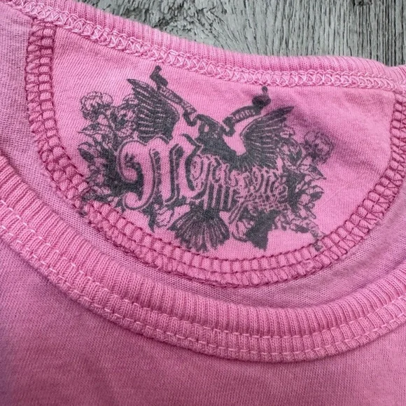 2000s Y2k Miss Me Pink NEW Cap Sleeve Baby Tee Lightweight Womens Medium Vtg - Picture 3 of 6